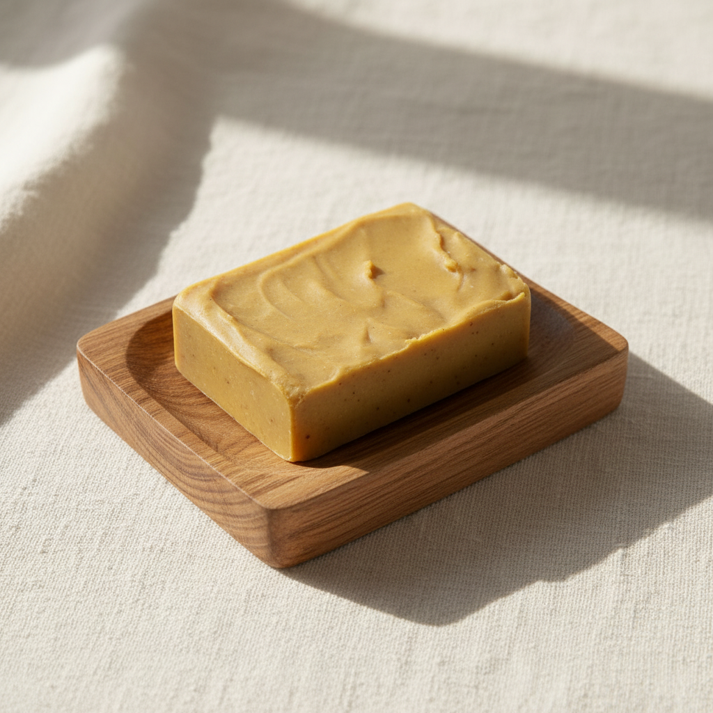 Turmeric Soap - Bar on Wooden Dish